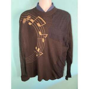 Hybrid Mens Size L Black Lightweight Knit Cotton Sweater with Lyrics